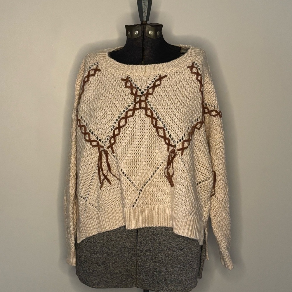 🤎LUXE🤎 Cream Suede Tie Sweater
